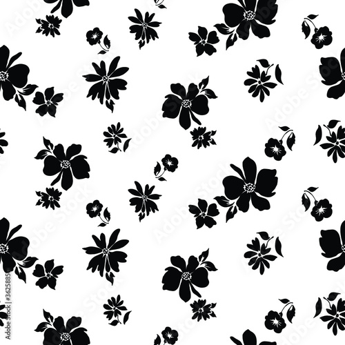Tiny flowers seamless pattern  vector  black and white