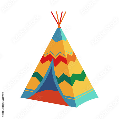 Childrens Wigwam, Tipi, Teepee, Traditional Wild West Cowboys and Indians Indoor, Outdoor Play Tent for Garden Game. Vector Illustration on a White Background