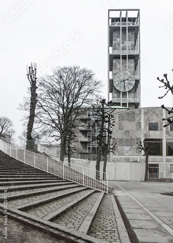 Aarhus City Hall - colour photo but looks monochromatic. Designed by architects Arne Jacobsen and Erik Møller. Århus - Aarhus Rådhus