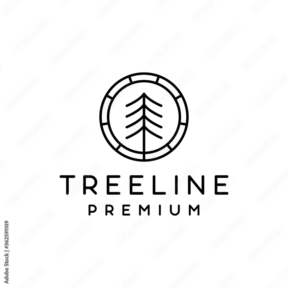 Tree Pines With Modern Line, Vintage Logo Design Vector