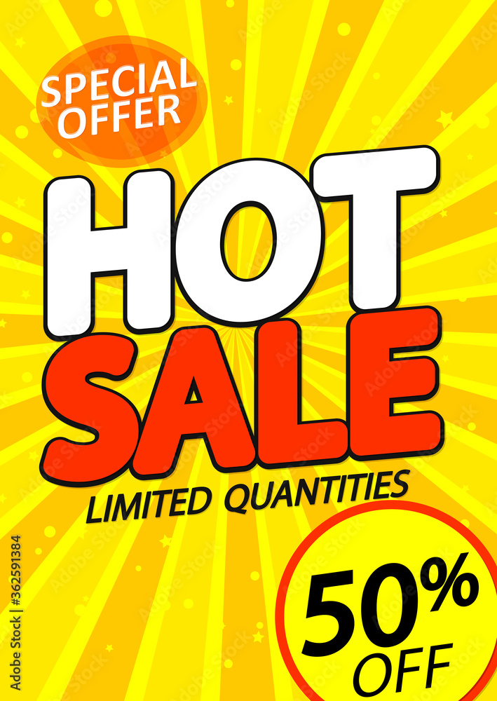 Fototapeta premium Hot Sale 50% off, poster design template, special offer, vector illustration