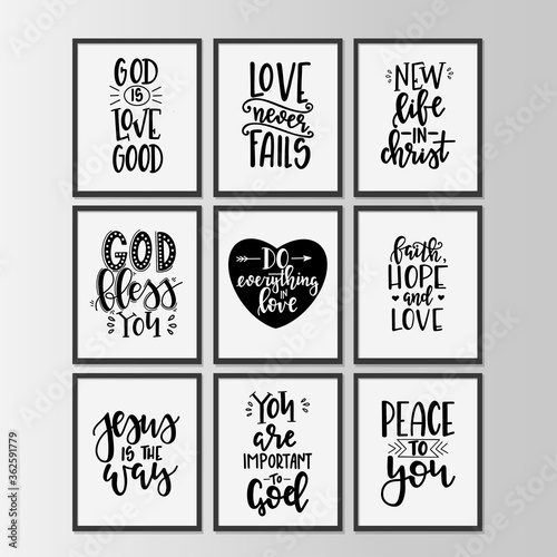 Christian quotes hand drawn typography poster set or cards. Conceptual handwritten phrases. Vector illustration