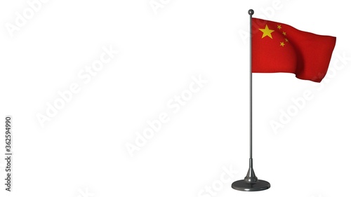 China small flag fluttering on a flagpole. White screen background, 3d rendering