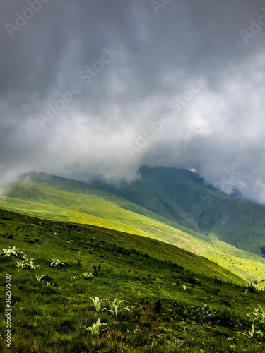 View from a top of the mountain on a cloudy day 