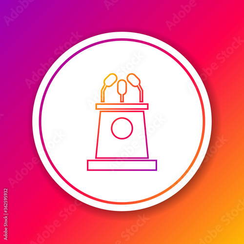 Color line Stage stand or debate podium rostrum icon isolated on color background. Conference speech tribune. Circle white button. Vector Illustration.