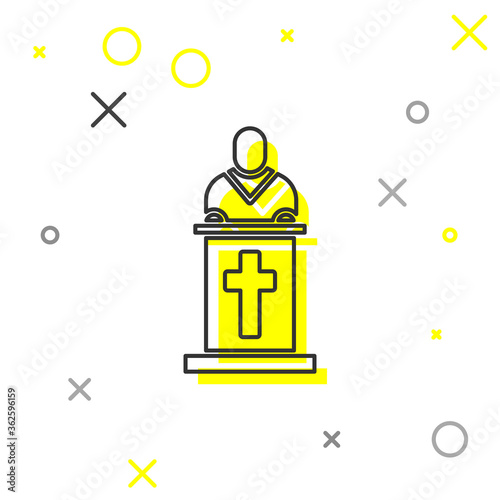 Grey line Church pastor preaching icon isolated on white background. Vector Illustration.