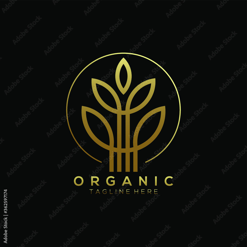 Fototapeta premium circle line gold leaf plant vector logo