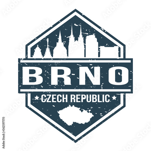 Brno Czech Republic Travel Stamp Icon Skyline City Design Tourism.