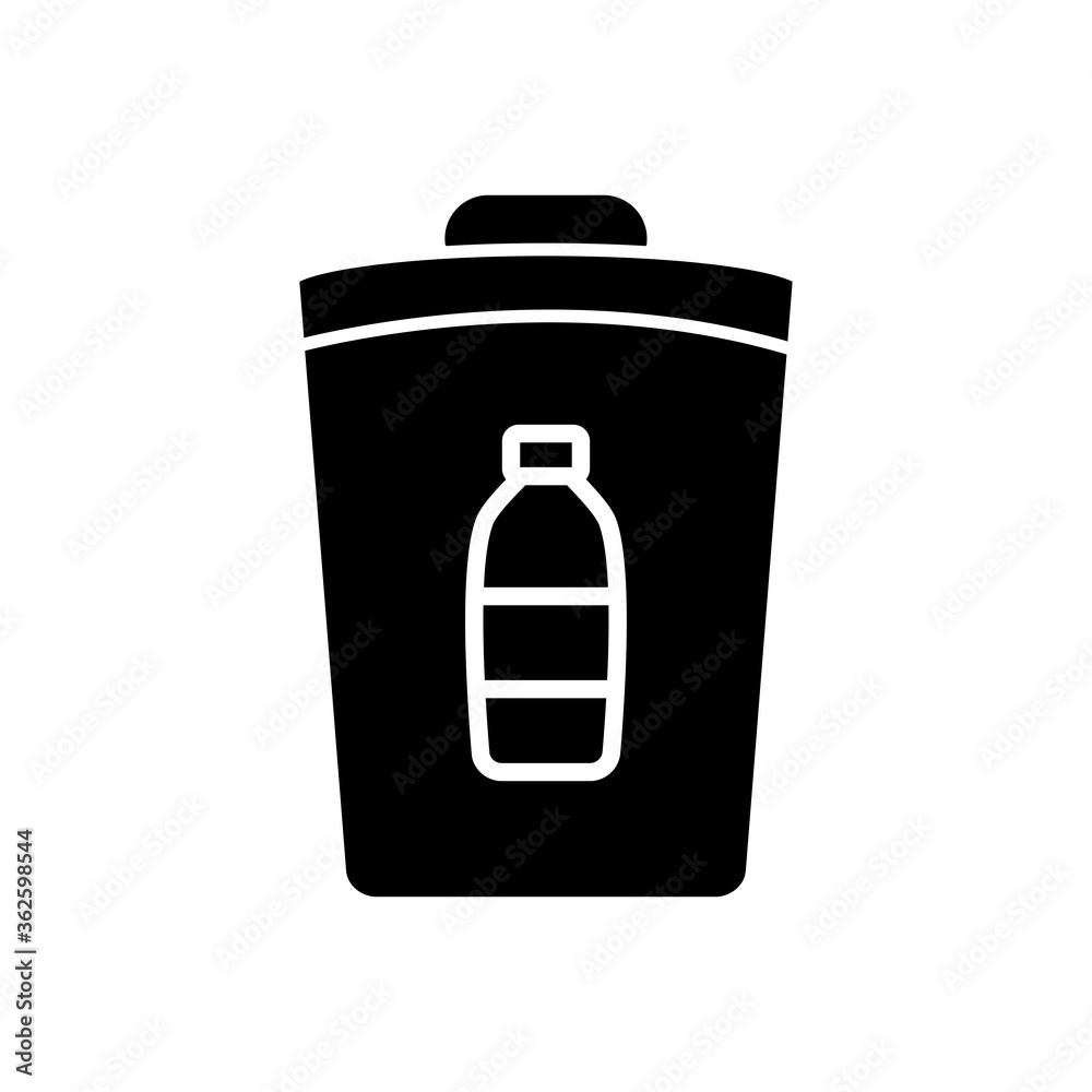 trash can with plastic bottle symbol, silhouette style trash can with plastic bottle symbol, silhouette style