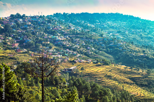 Beautiful panoramic view of Almora town at himalaya range, Uttarakhand, India. photo