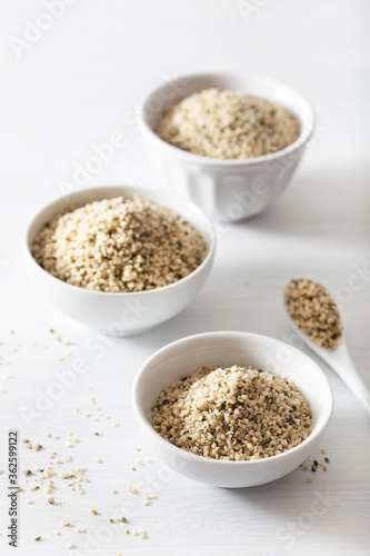 hulled hemp seeds, healthy superfood supplement © Olga Miltsova