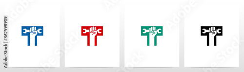 Hand Holding Wrench On Letter Logo Design T