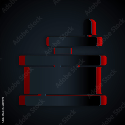 Paper cut Manual grinder icon isolated on black background. Paper art style. Vector Illustration.