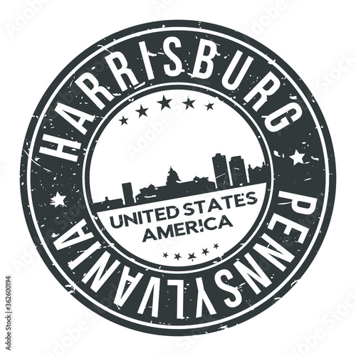 Harrisburg Pennsylvania USA Stamp Logo Icon Skyline Silhouette Symbol Round Design Skyline City.