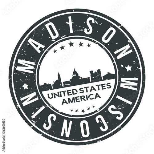 Madison Wisconsin USA Stamp Logo Icon Skyline Silhouette Symbol Round Design Skyline City.