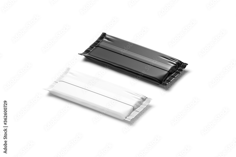 Blank black and white chocolate bar foil wrap mockup, Blank black and white chocolate bar foil wrap mockup,
