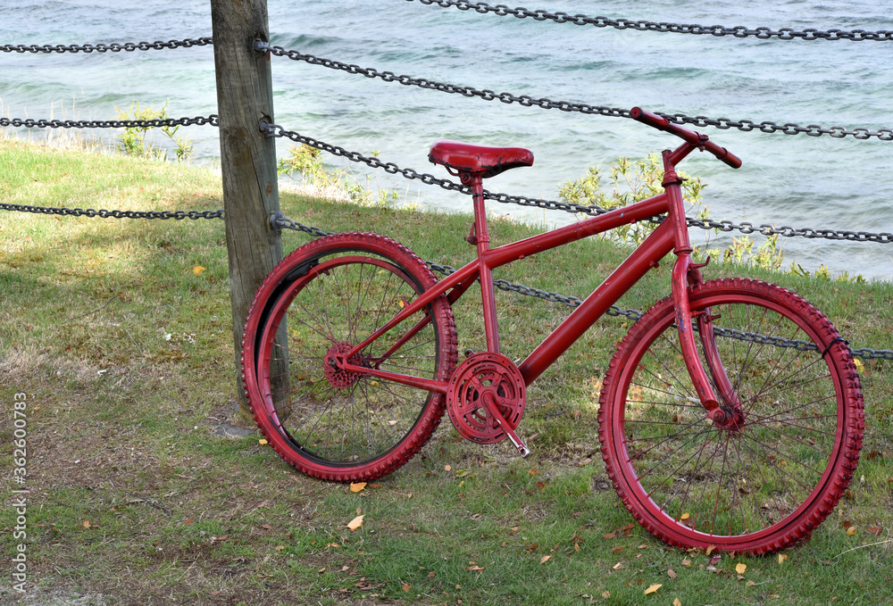 red bicycle on the road