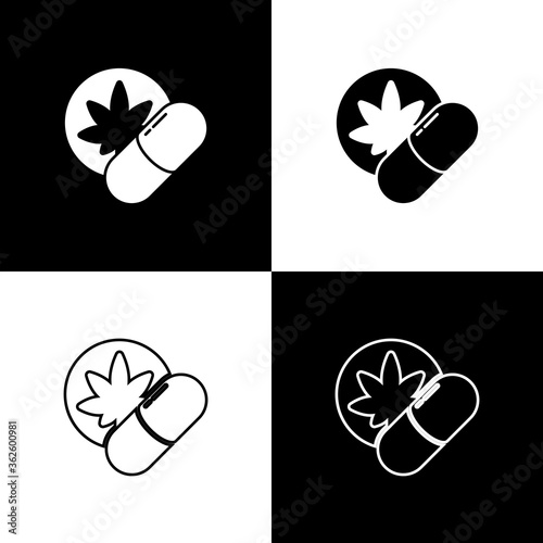 Set Herbal ecstasy tablets icon isolated on black and white background. Vector Illustration.