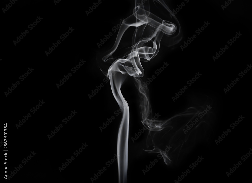abstract fragment movement of white smoke on black background.