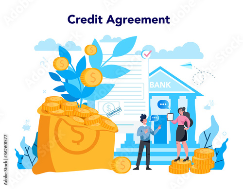 Loan manager concept, credit agreement. Bank employee that work