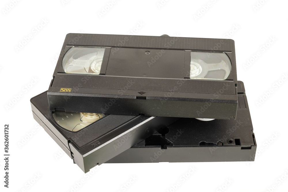 Black VHS video tape cassettes on white background Black VHS video tape cassettes on white background