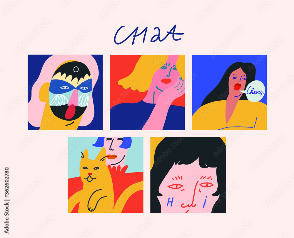Colorful vector illustration with lettering. Depiction of women who communicate through online conference. Internet chat. Online communication.