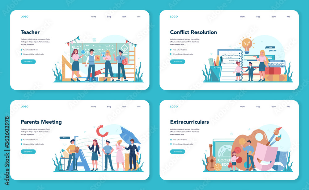 Teacher web banner or landing page set. Profesor standing in front Teacher web banner or landing page set. Profesor standing in front
