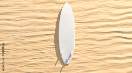 Blank white surfboard with fins lying on sand mockup © Alexandr Bognat