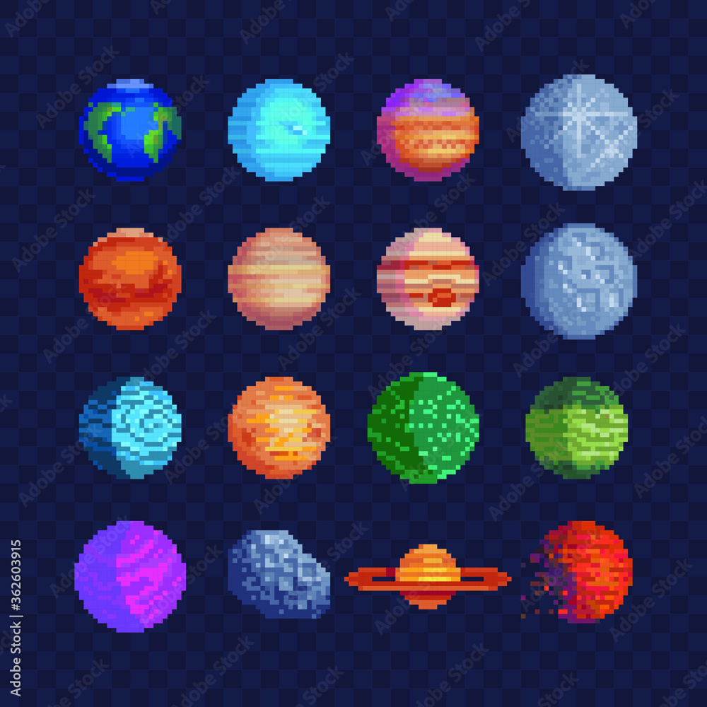 Planets Pixel Art Set S Video Game Sprites Solar System Objects Images ...