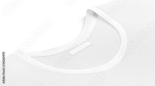 Blank white t-shirt collar with narrow rectangular label mock up photo