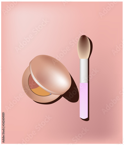 Beige eyeshadow palette and brush with purple handle