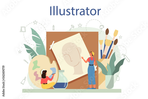 Graphic illustration designer, illustrator concept. Artist drawing picture