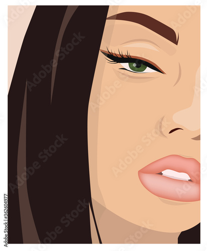 Young and beautiful girl with eye arrows and rose color lips looking glamorou...