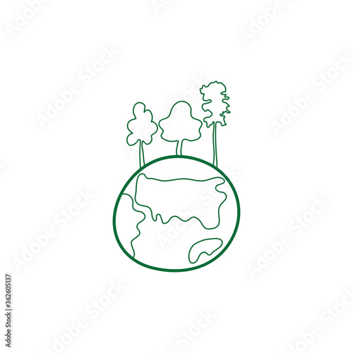Doodle hand drawing trees on the planet Earth. In isolation. Ecology and conservation of the forest concept.