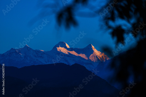 Beautiful landscape of Himalayan snow mountains from Chaukori, Uttarakhand, India photo