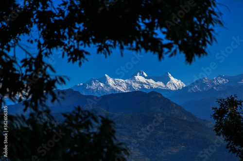 Beautiful landscape of Himalayan snow mountains from Chaukori, Uttarakhand, India photo