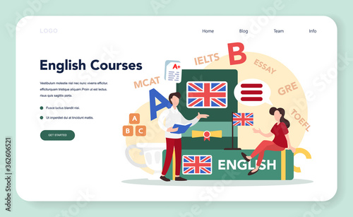 English course web banner or landing page. Study foreign