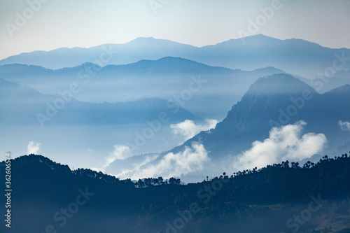 Beautiful landscape of Himalayan snow mountains from Chaukori, Uttarakhand, India © artqu