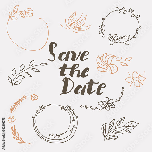 Hand drawn wedding and save the date calligraphic design elements and page decoration