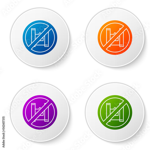 Color Say no to plastic bags poster icon isolated on white background. Disposable cellophane and polythene package prohibition sign. Set icons in circle buttons. Vector Illustration.