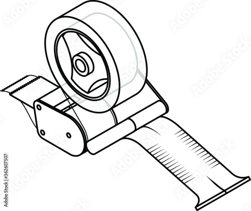 Packing tape role dispenser. Line drawing.