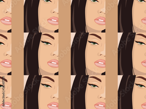 Young and beautiful girl with eye arrows and rose color lips looking glamorou...