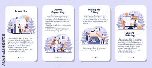 Copywriter mobile application banner set. Idea of writing texts,