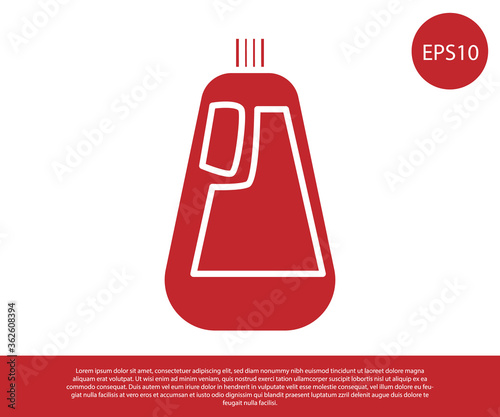 Red Plastic bottle for liquid laundry detergent, bleach, dishwashing liquid icon isolated on white background. Vector Illustration.