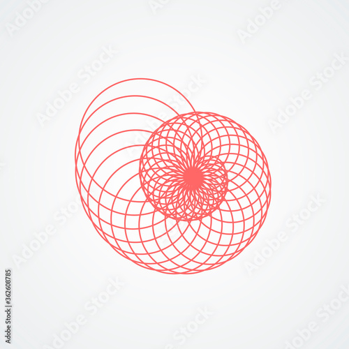 closup snail seashell's spiral.seashell which consists red circles white background