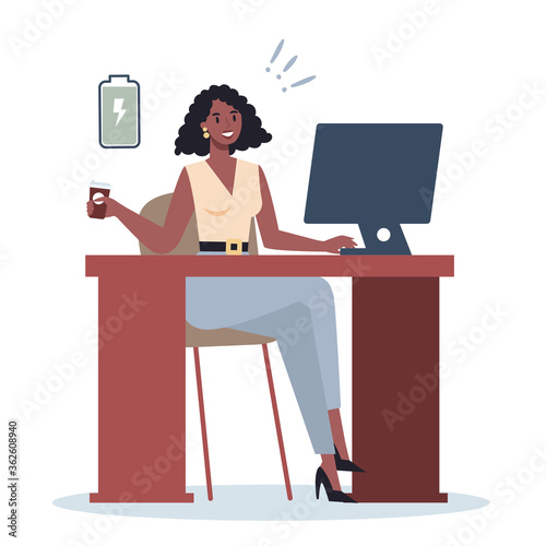 Energetic business woman. Full of energy business character.