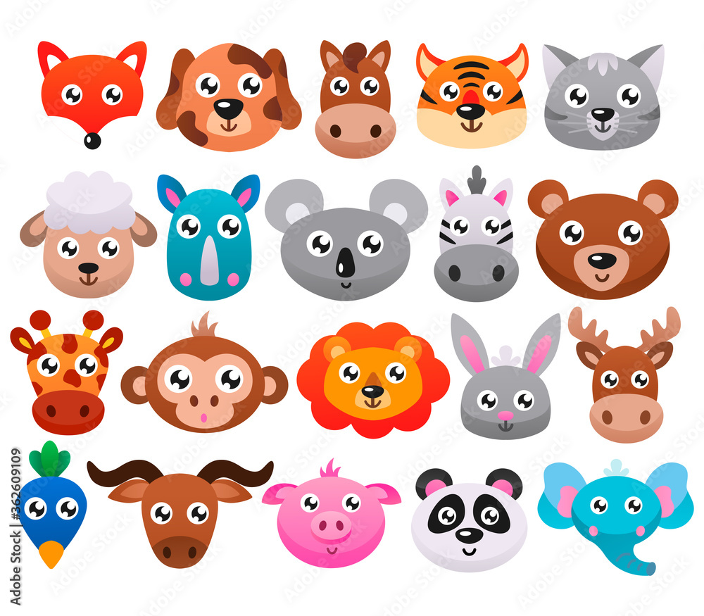 Big set of cute cartoon animals. Vector illustration.