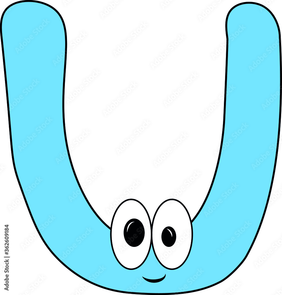 Funny children's colorful bright alphabet. The Letter U. Funny round surprised eyes. A friendly image. Joking friends of the letter.