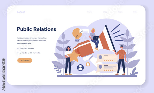 Public relations web banner or landing page. Idea of making