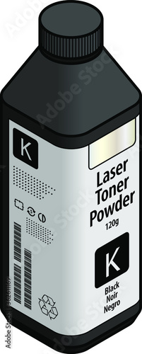 A bottle of laser printer toner powder - black.